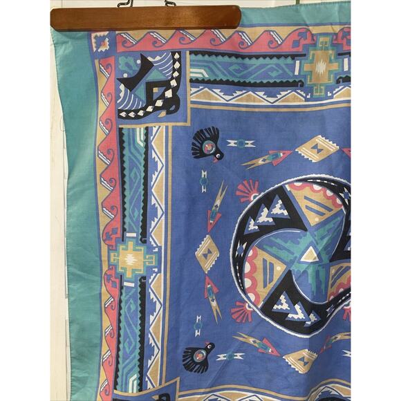 Vintage Wamcraft Teal Southwest Native American 32” Square Bandana Made In USA - Picture 8 of 9